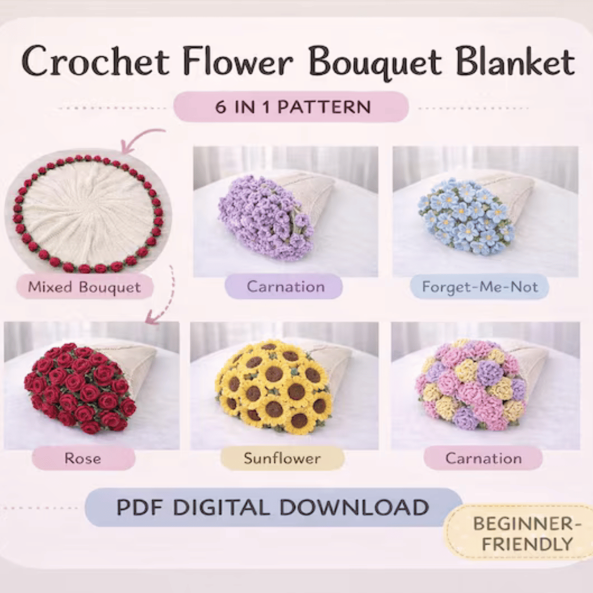 Crochet Flower Bouquet Blanket Pattern