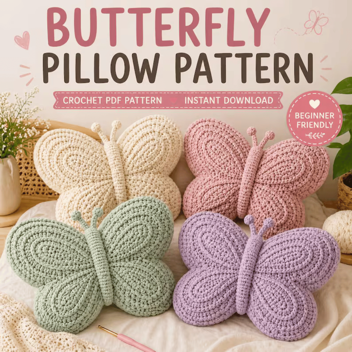 Butterfly Pillow Crochet Pattern