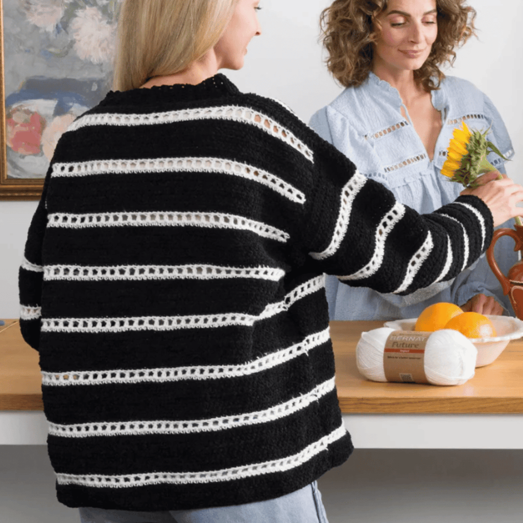Bernat Eyelet Stripes Crochet Pullover Pattern – Lightweight Sweater PDF