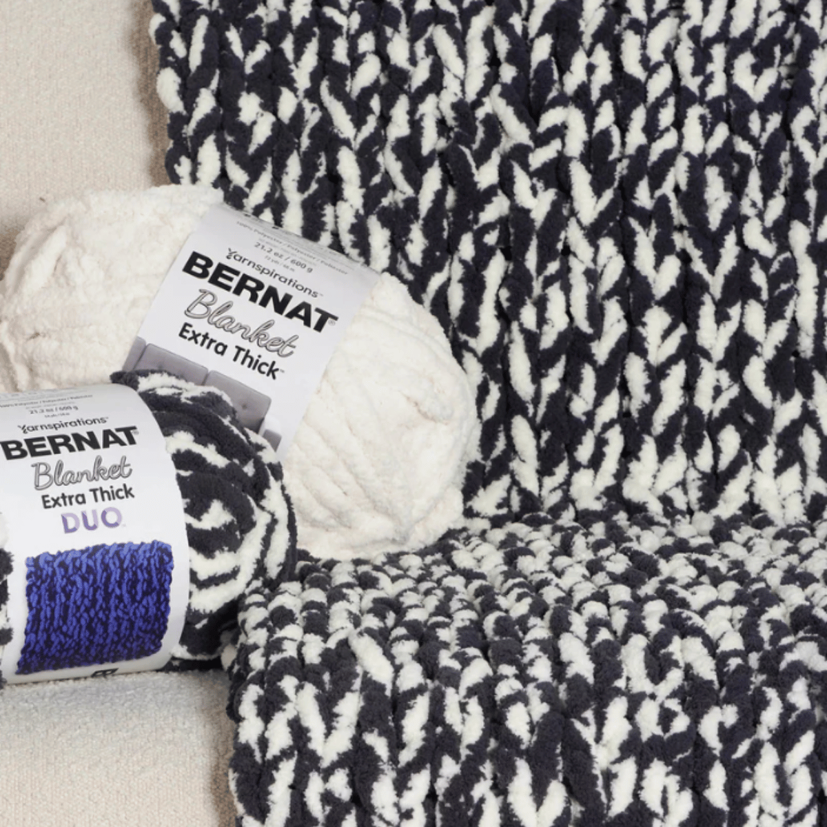 Bernat Go With the Flow Table Knit Blanket Pattern