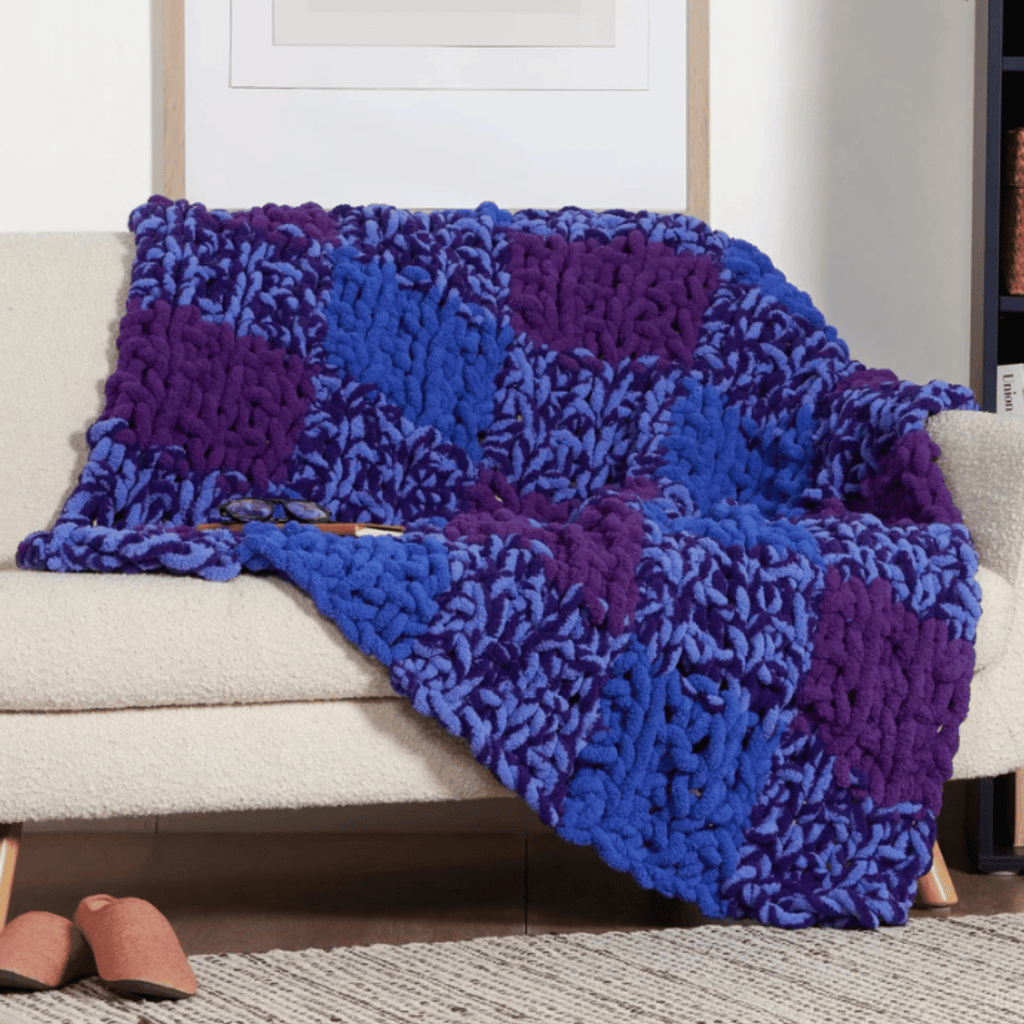 Bernat Just Plaid to Be Here Table Knit Blanket