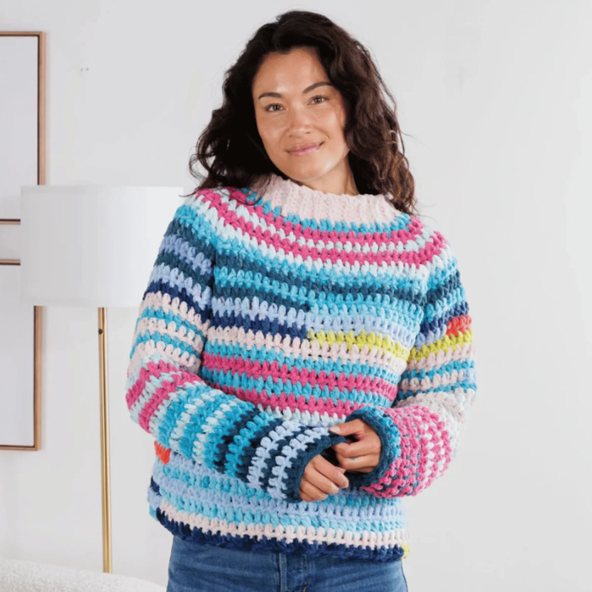 Bernat Patchwork Crochet Pullover Pattern – Granny Square Sweater PDF
