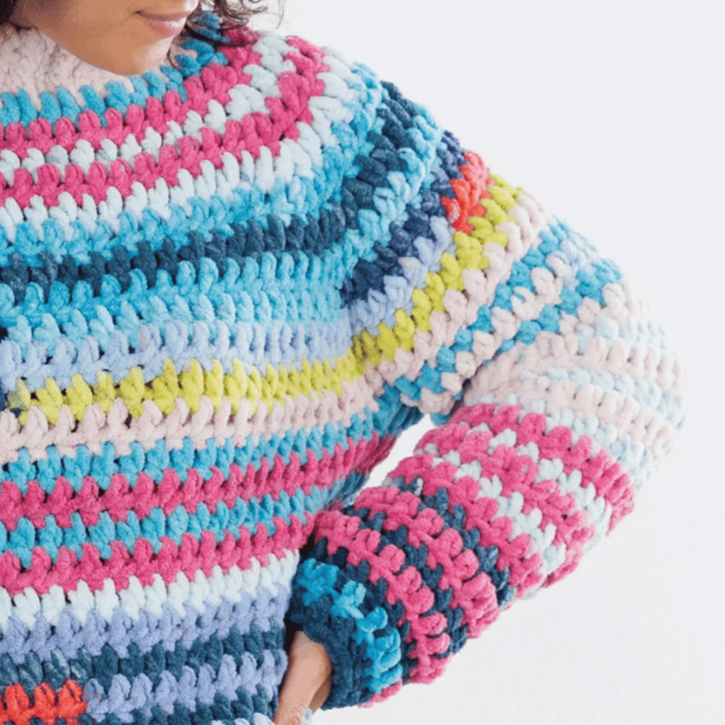 Bernat Patchwork Crochet Pullover Pattern – Granny Square Sweater PDF