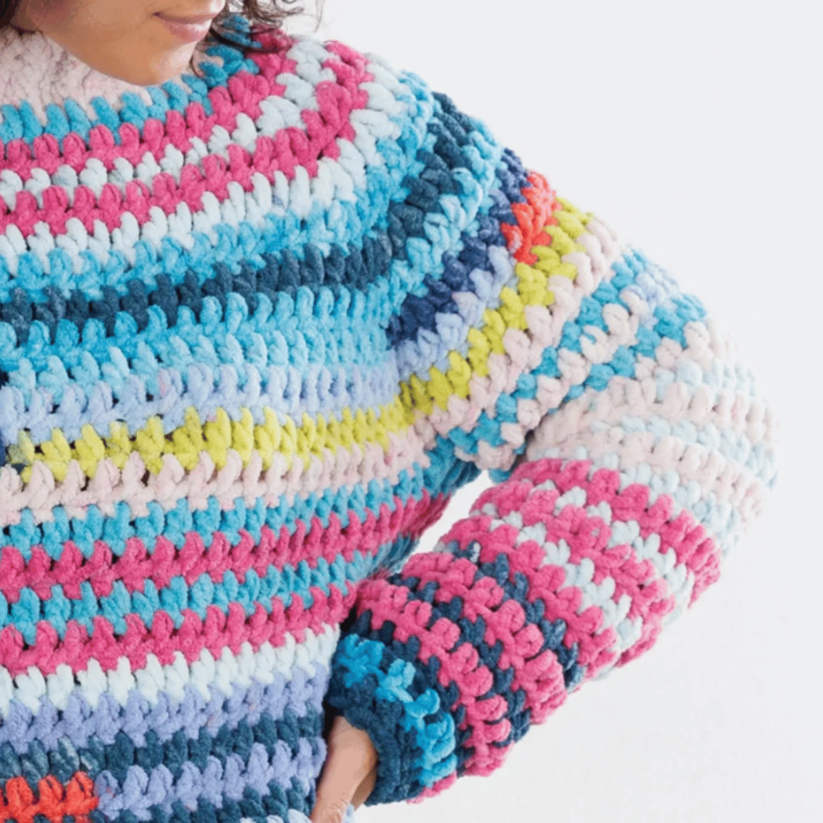 Bernat Patchwork Crochet Pullover Pattern – Granny Square Sweater PDF