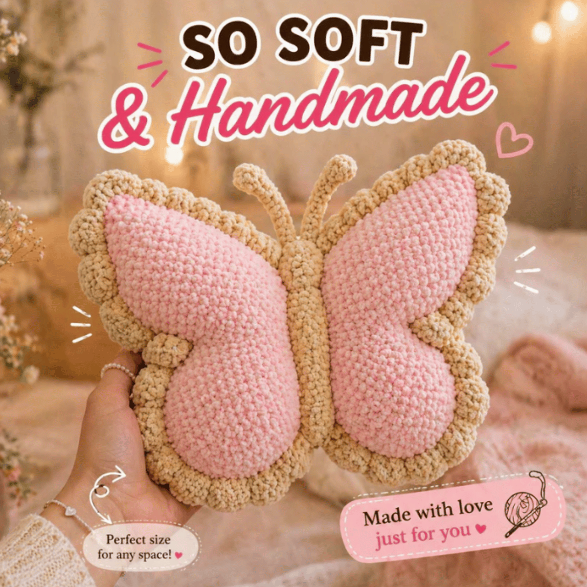 Butterfly Crochet Pillow Pattern PDF – Cute Amigurumi Cushion DIY