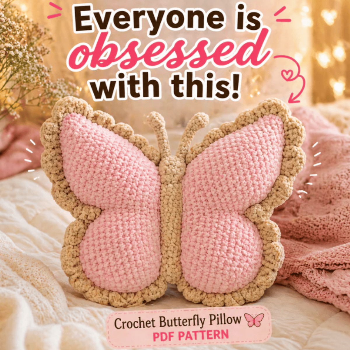 Butterfly Crochet Pillow Pattern PDF – Cute Amigurumi Cushion DIY