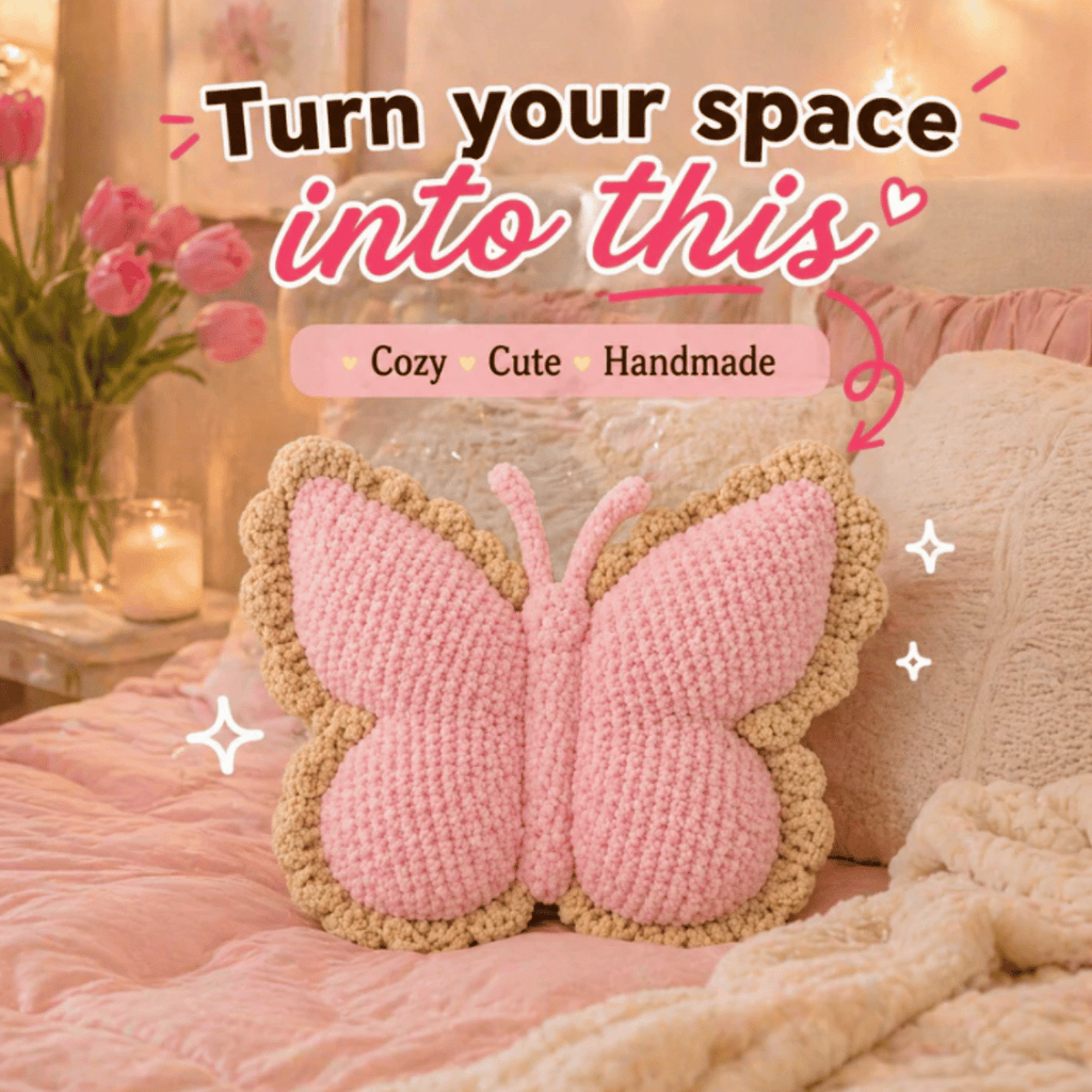 Butterfly Crochet Pillow Pattern PDF – Cute Amigurumi Cushion DIY
