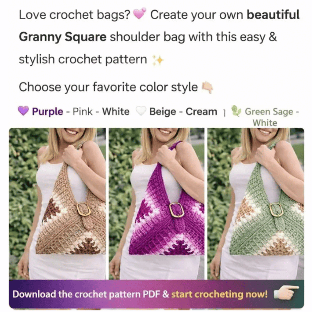 Granny Square Crochet Bag Pattern PDF – Stylish Tote Bag Digital Download
