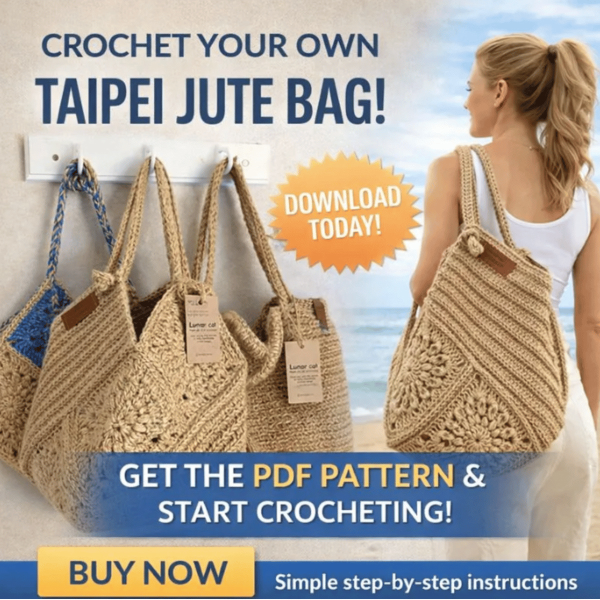 Jute Crochet Bag Pattern PDF – Stylish Handmade Market Tote Tutorial