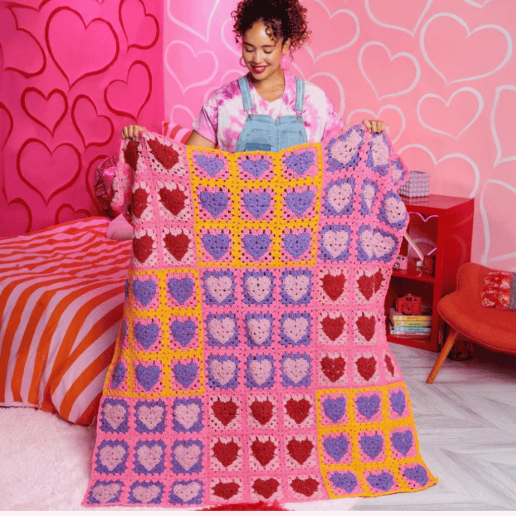 Red Heart Crochet Lots O’ Love Blanket Pattern – Cozy Heart Throw PDF
