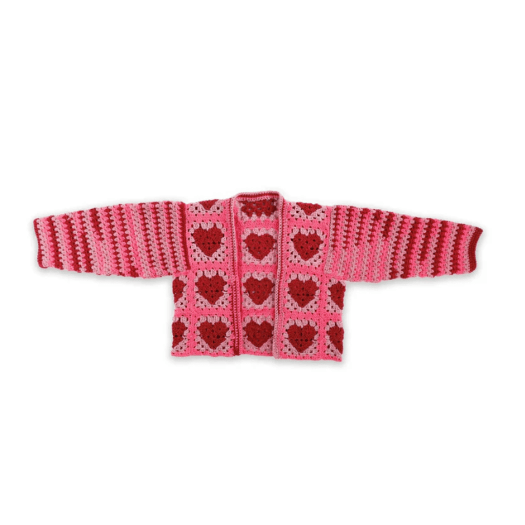 Red Heart Crochet Party Hearty Cardi Pattern – Heart Granny Square Cardigan PDF