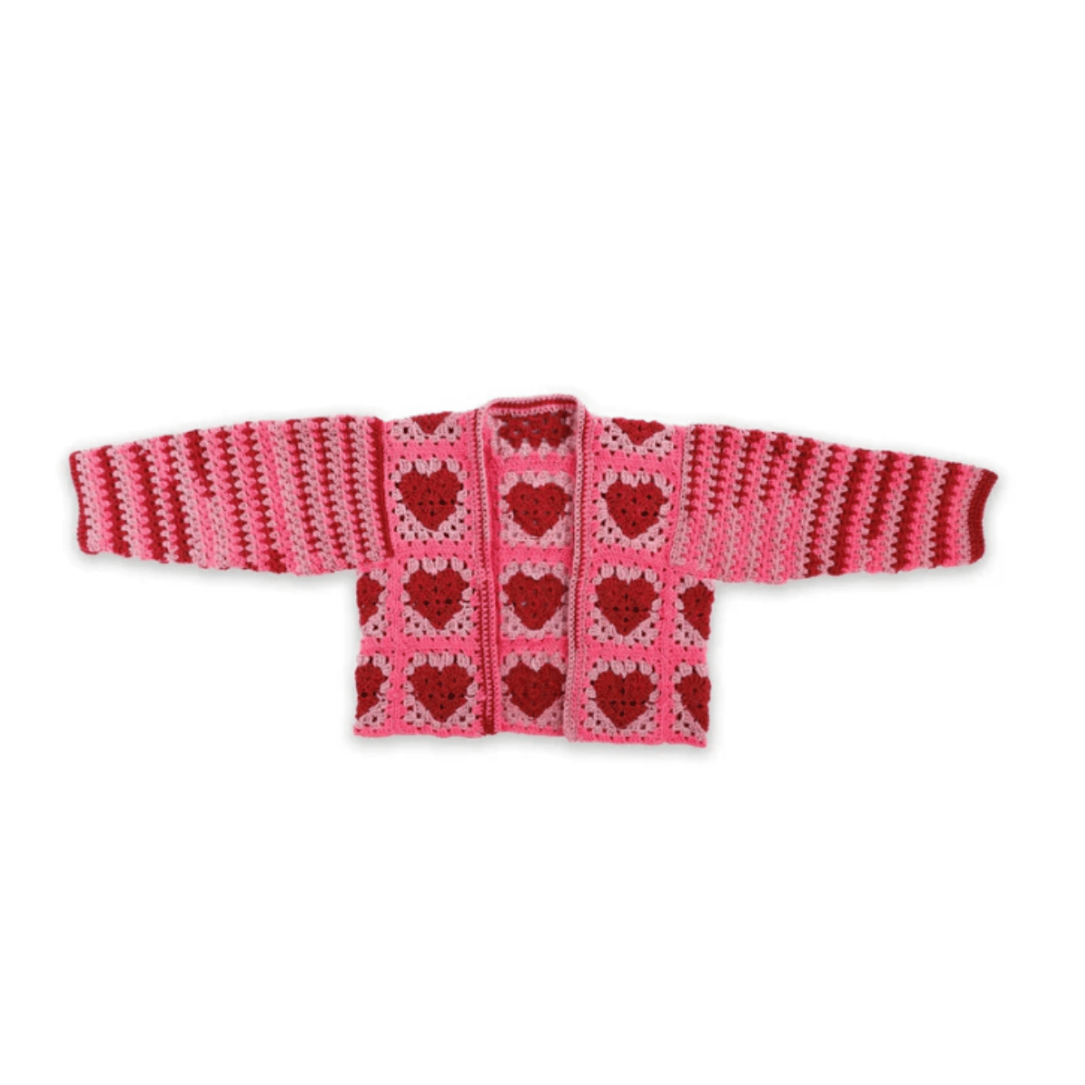 Red Heart Crochet Party Hearty Cardi Pattern – Heart Granny Square Cardigan PDF