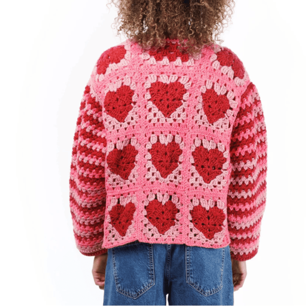 Red Heart Crochet Party Hearty Cardi Pattern – Heart Granny Square Cardigan PDF