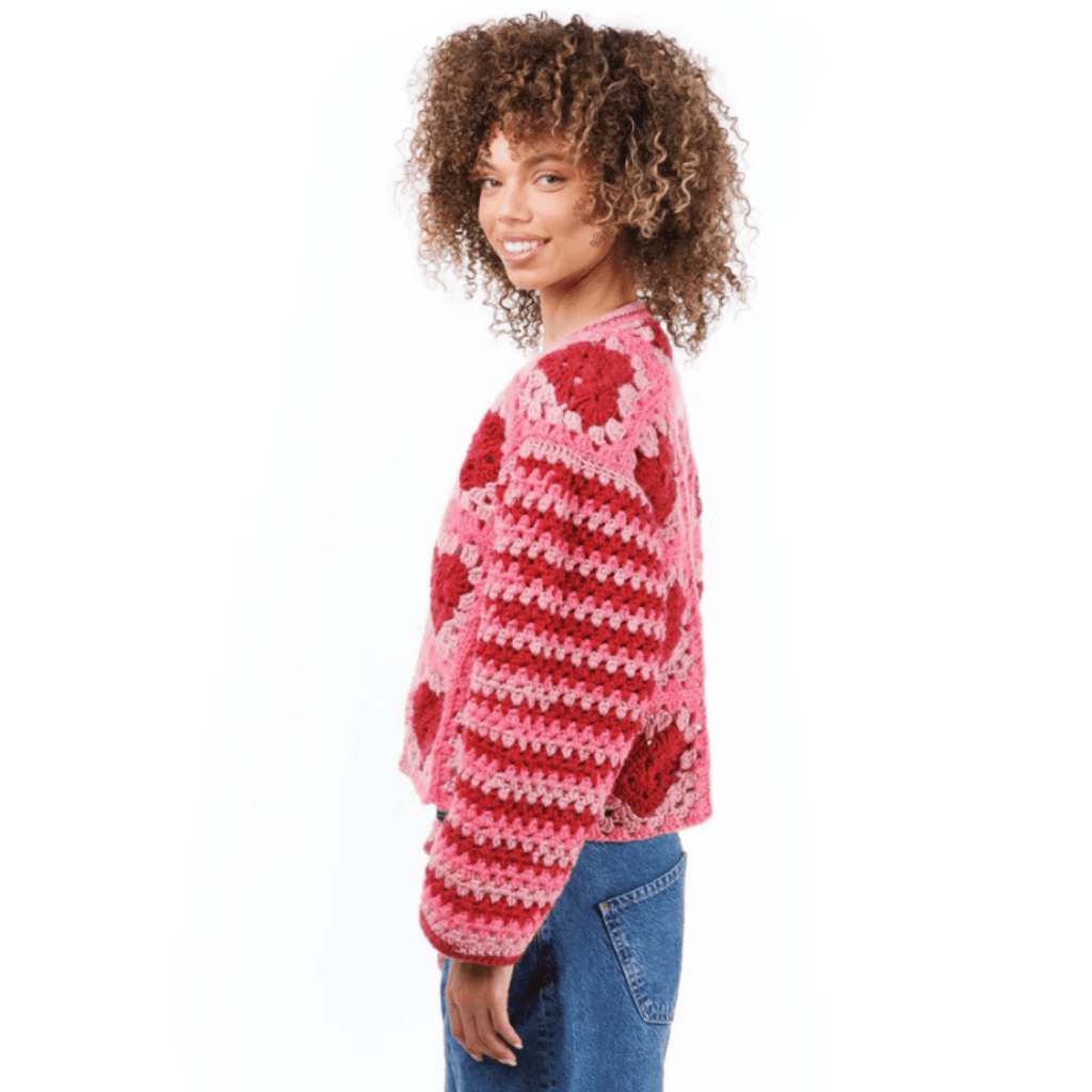 Red Heart Crochet Party Hearty Cardi Pattern – Heart Granny Square Cardigan PDF