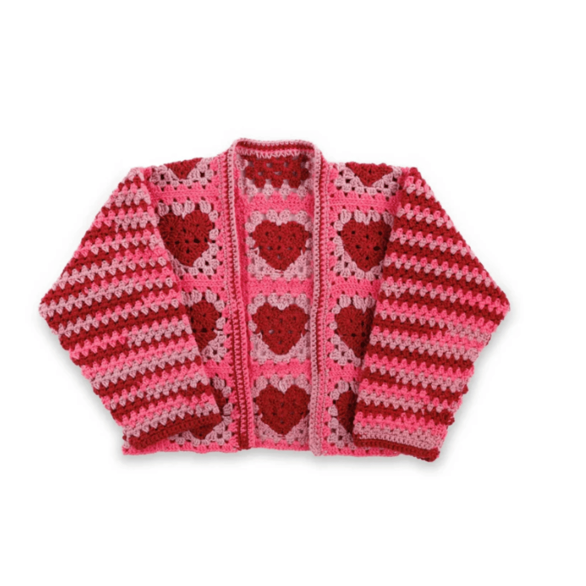 Red Heart Crochet Party Hearty Cardi Pattern – Heart Granny Square Cardigan PDF