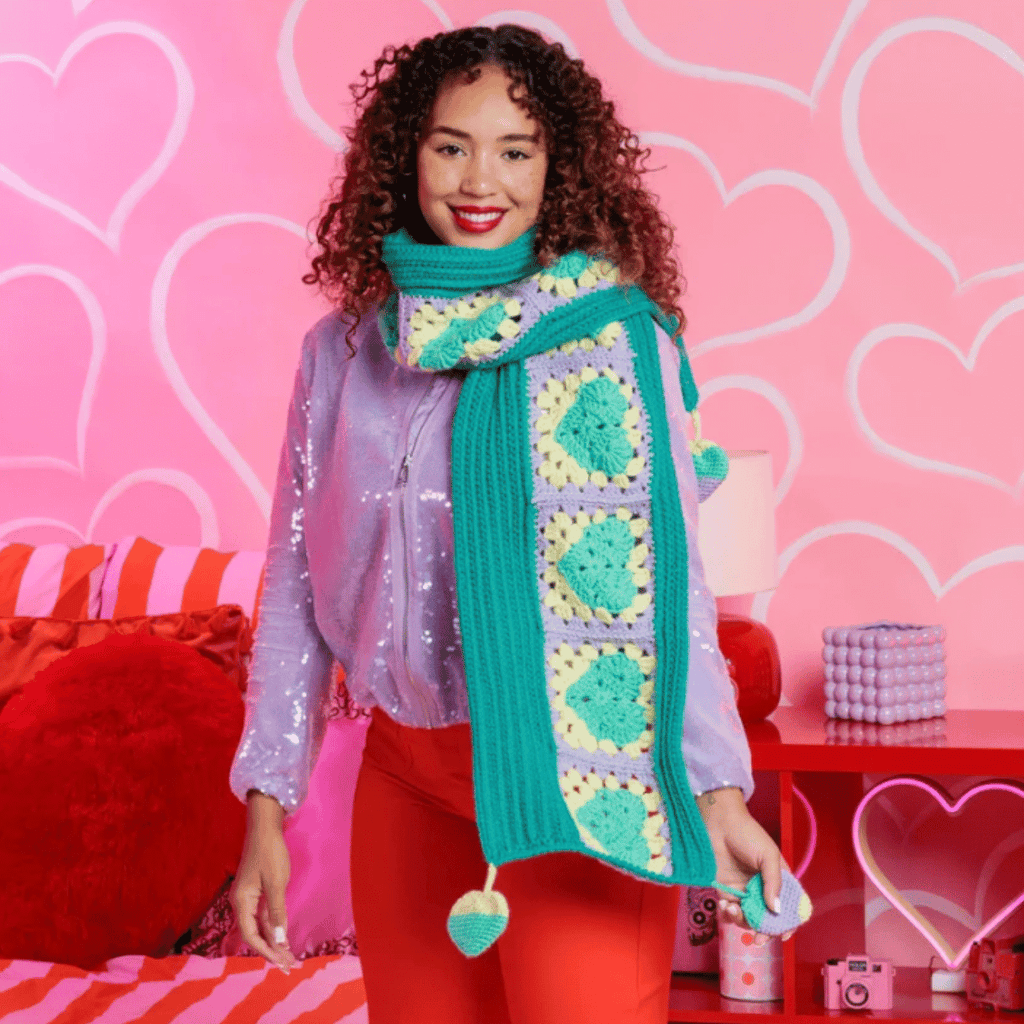 Red Heart Hearts All Around Crochet Scarf
