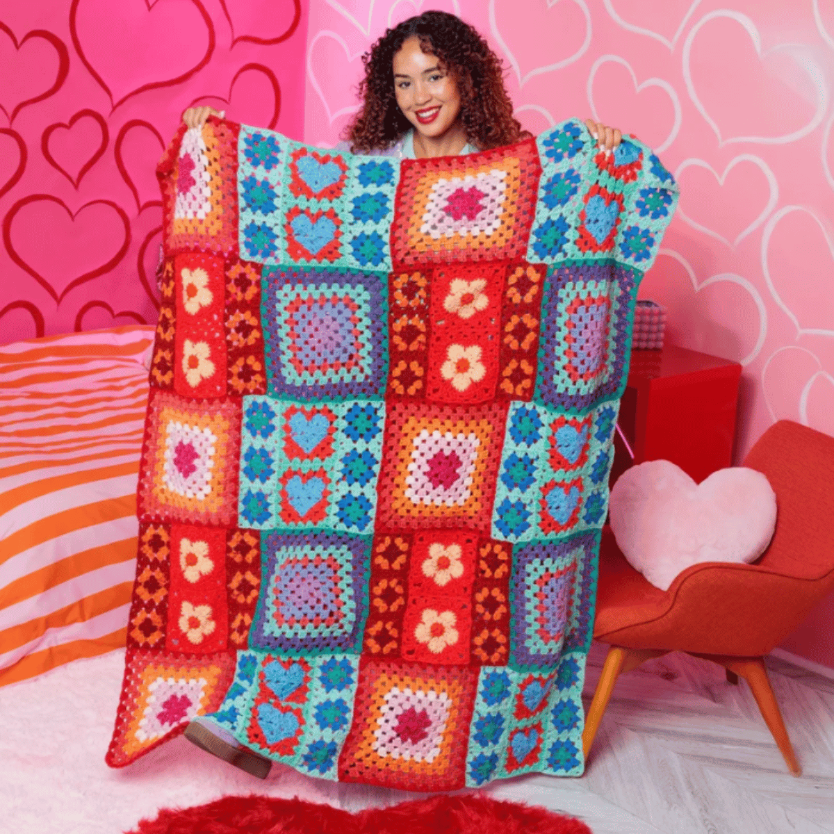 Red Heart Positively Zany Crochet Blanket Pattern – Colorful Cozy Throw PDF