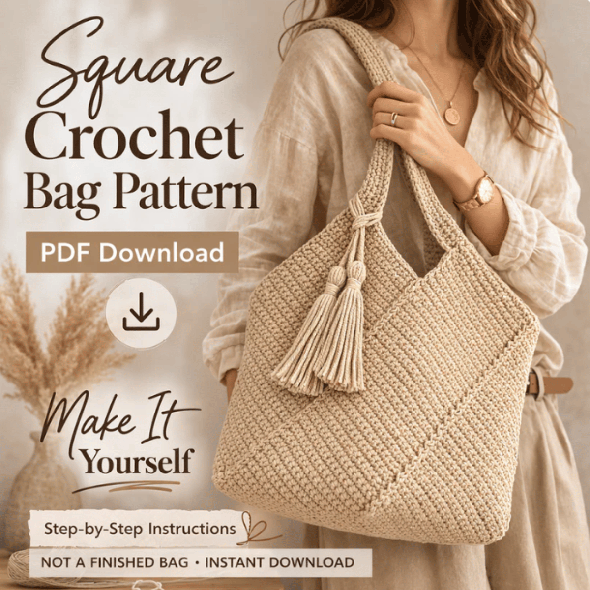Crochet Tote Bag Pattern PDF – Stylish Handmade Everyday Market Bag Tutorial