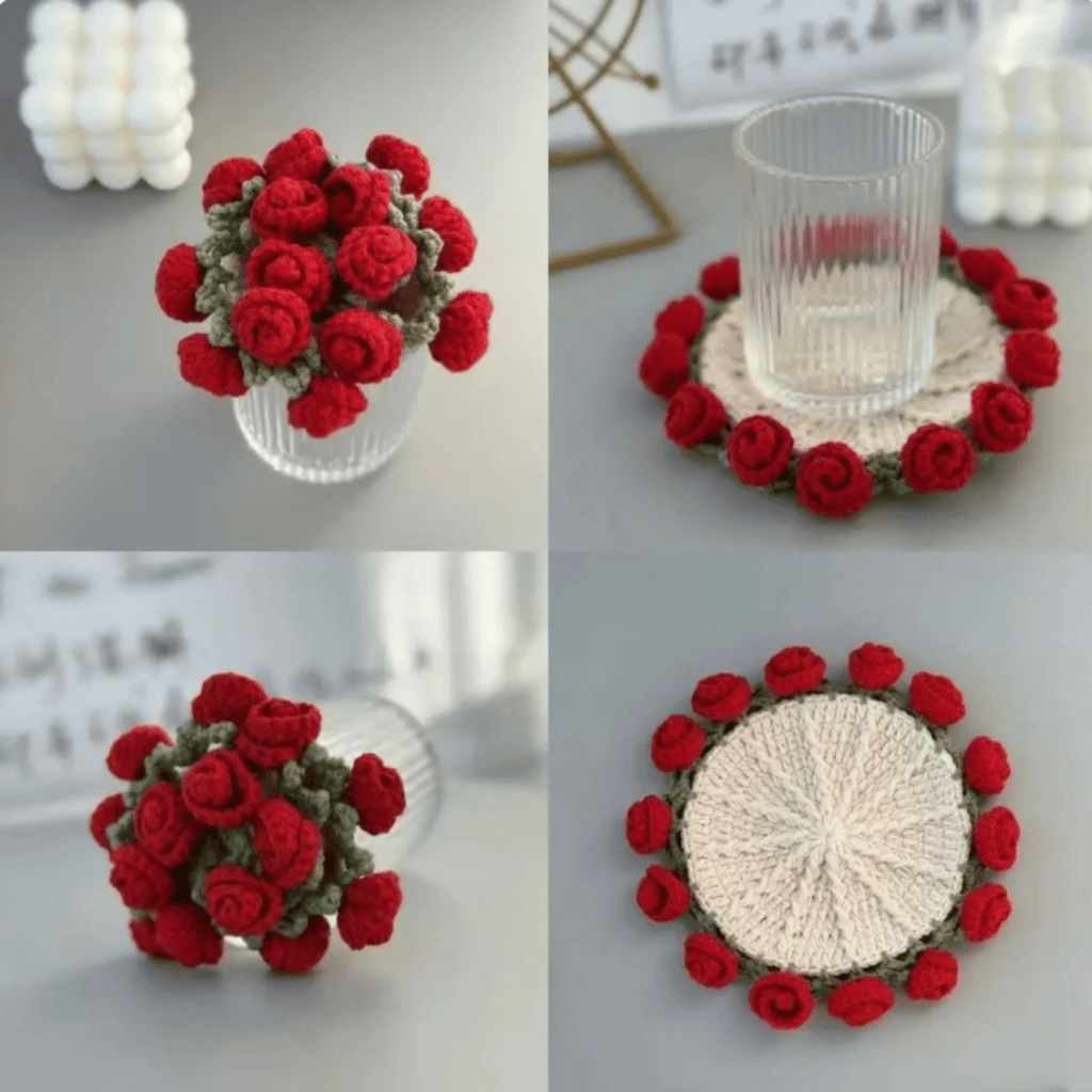 Rose Crochet Coaster PDF Pattern – Elegant Floral Table Decor Digital Download
