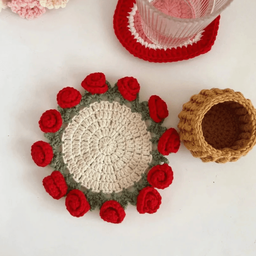 Rose Crochet Coaster PDF Pattern – Elegant Floral Table Decor Digital Download