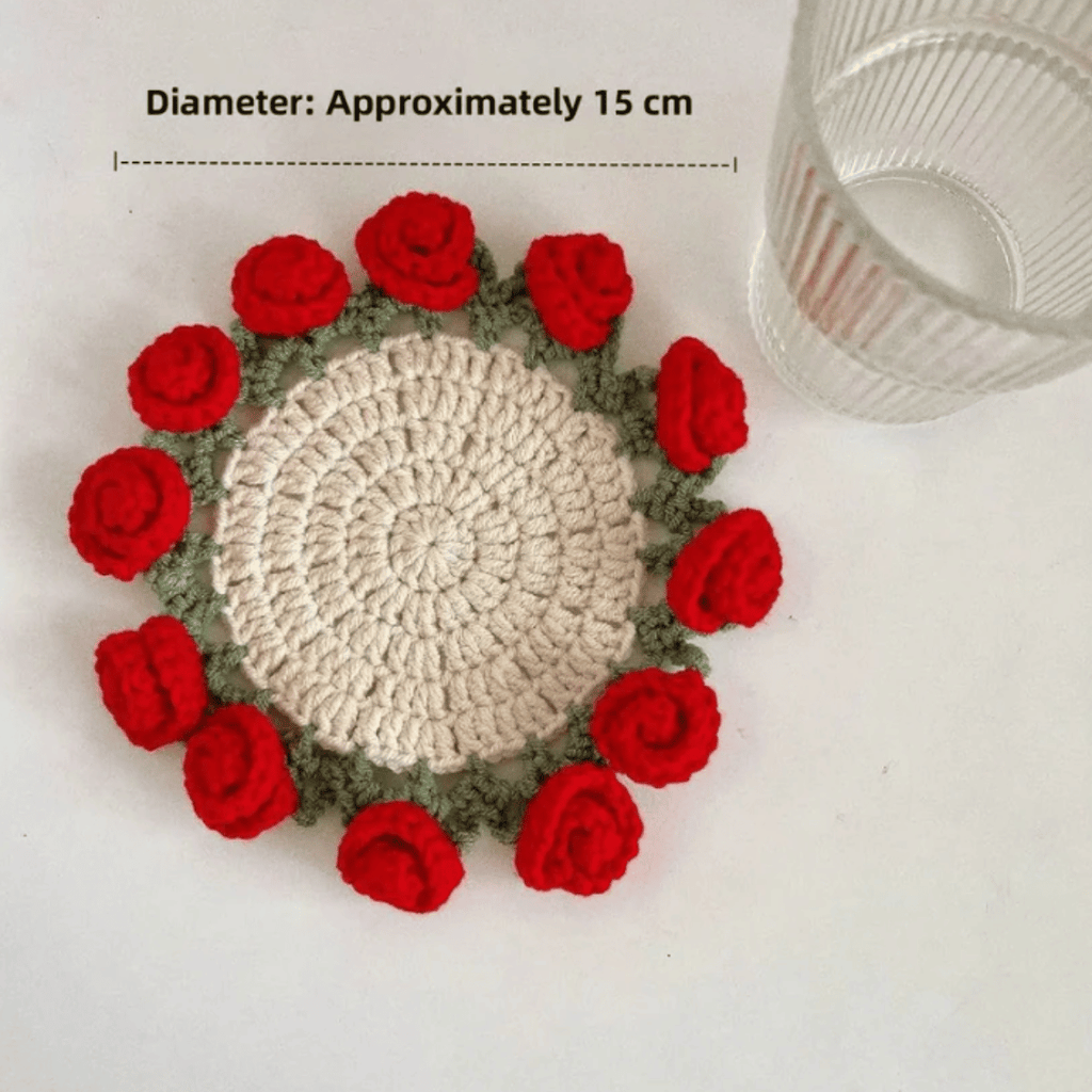 Rose Crochet Coaster PDF Pattern – Elegant Floral Table Decor Digital Download
