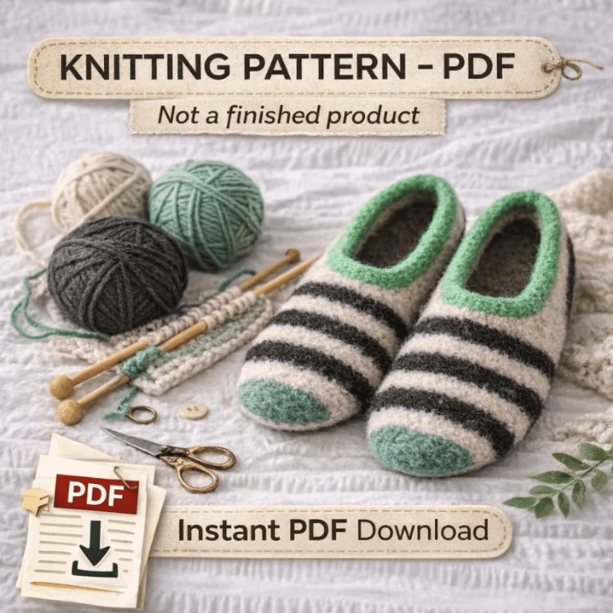 Sailor Slippers Knitting Pattern PDF