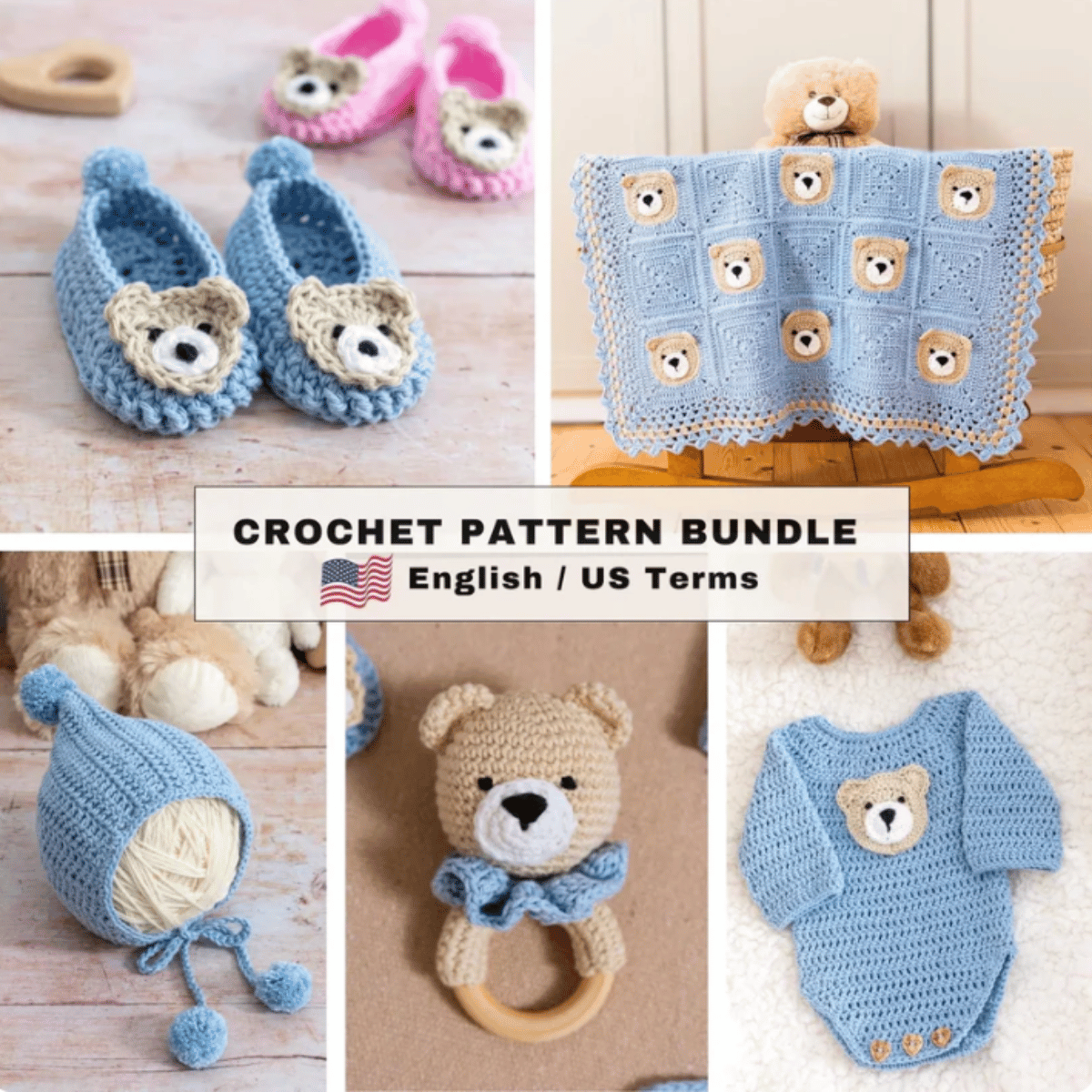 Crochet Baby Bear Set ( 5 Patterns + Videos )