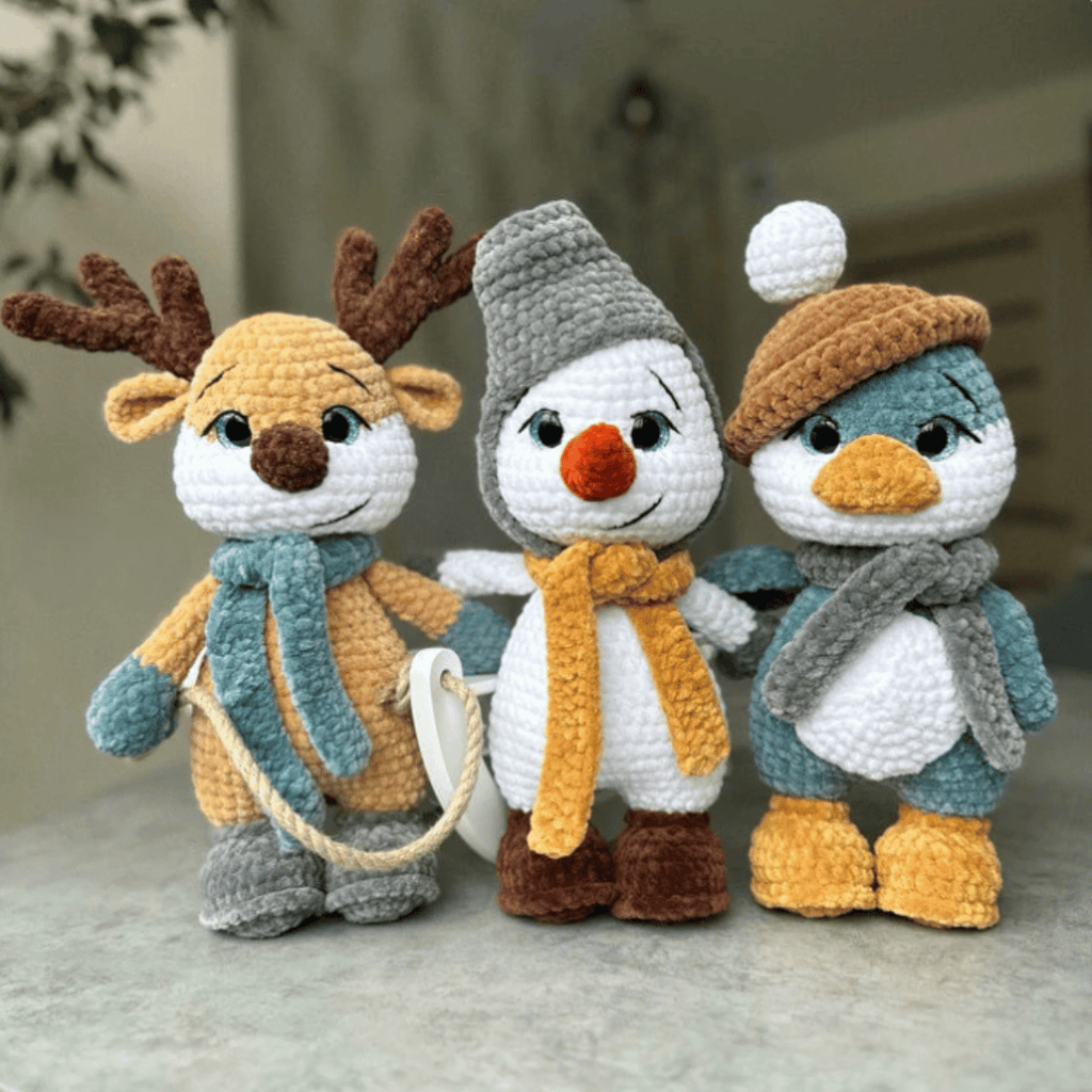 3-in-1 Amigurumi Crochet Pattern – Penguin, Snowman & Reindeer PDF Pattern