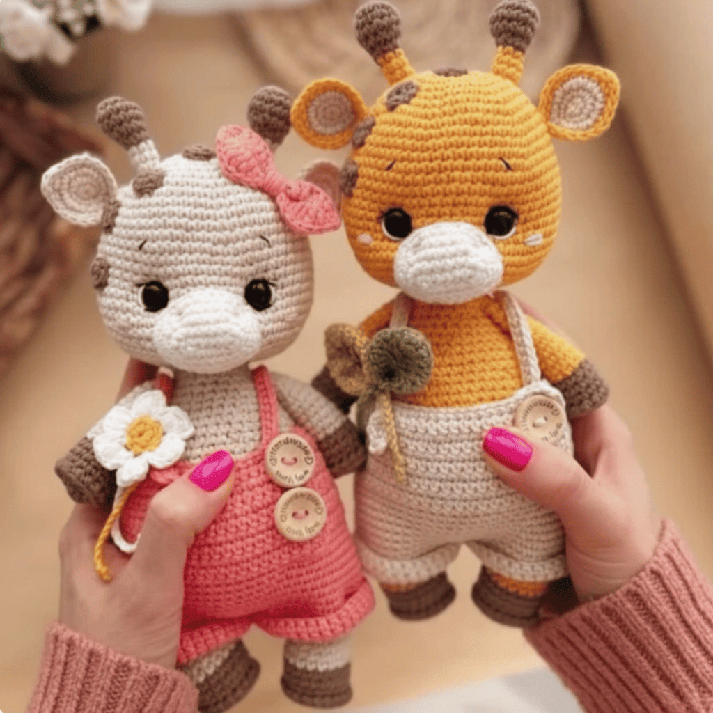 Lila & Enzo the Giraffes  🦒– Amigurumi Crochet Pattern PDF (Cute Giraffe Couple Plush)