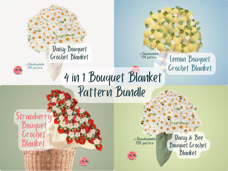 Bouquet Blanket Crochet Pattern Bundle – Floral Afghan & Granny Square PDF Collection