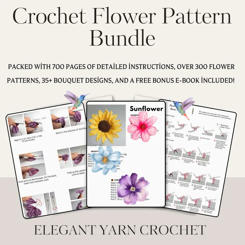 150+ Flower Crochet Pattern Bundle – Floral Bouquet & Botanical PDF Collection