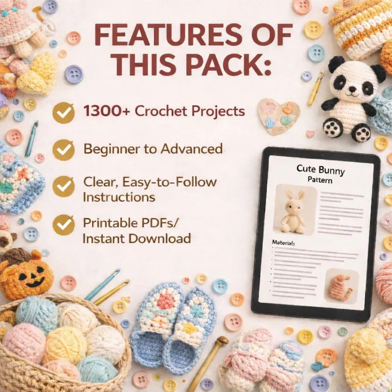1300+ Crochet Pattern Bundle – Ultimate Mega PDF Collection (All Categories)