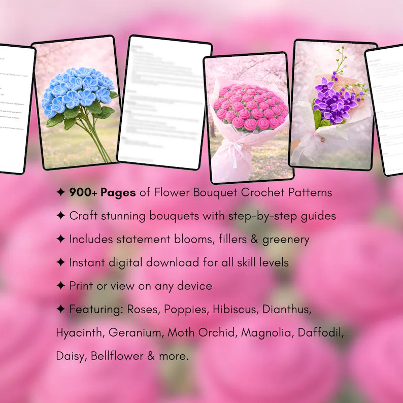 900+ Flower Bouquet Crochet Pattern Bundle – Floral Wedding & Garden PDF Collection