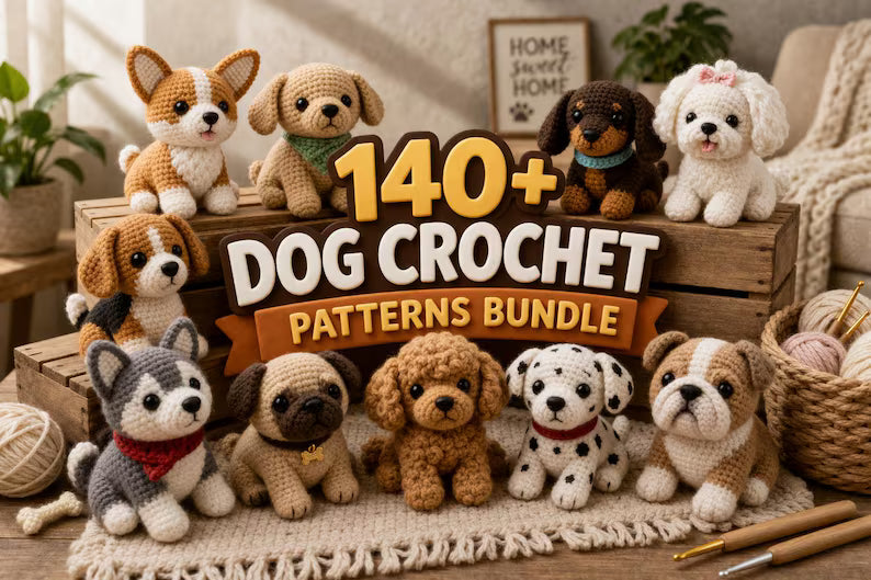 140 Dog Crochet Pattern Bundle PDF – Puppy Amigurumi Mega Collection