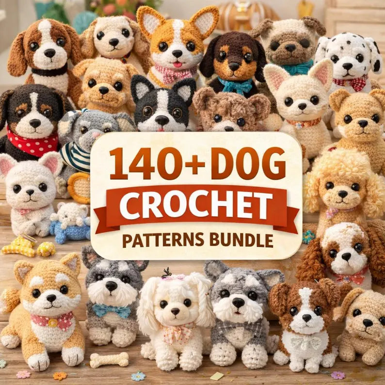 140 Dog Crochet Pattern Bundle PDF – Puppy Amigurumi Mega Collection