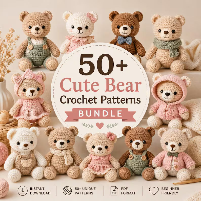 50+ Bear Crochet Pattern Bundle – Cute Teddy Bear & Amigurumi PDF Collection