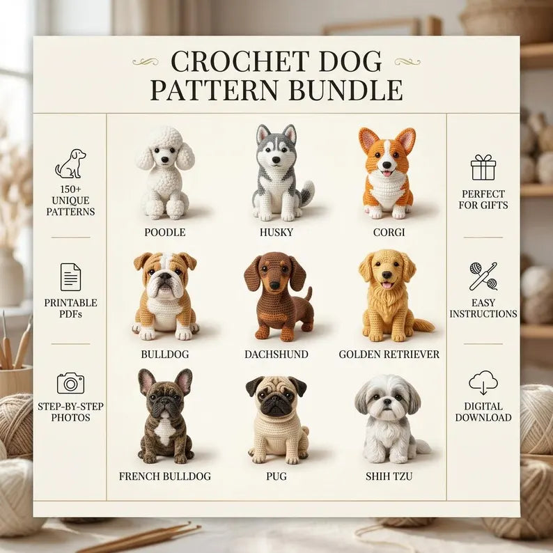 150+ Dog Crochet Pattern Bundle – Puppy & Dog Breed Amigurumi PDF Collection