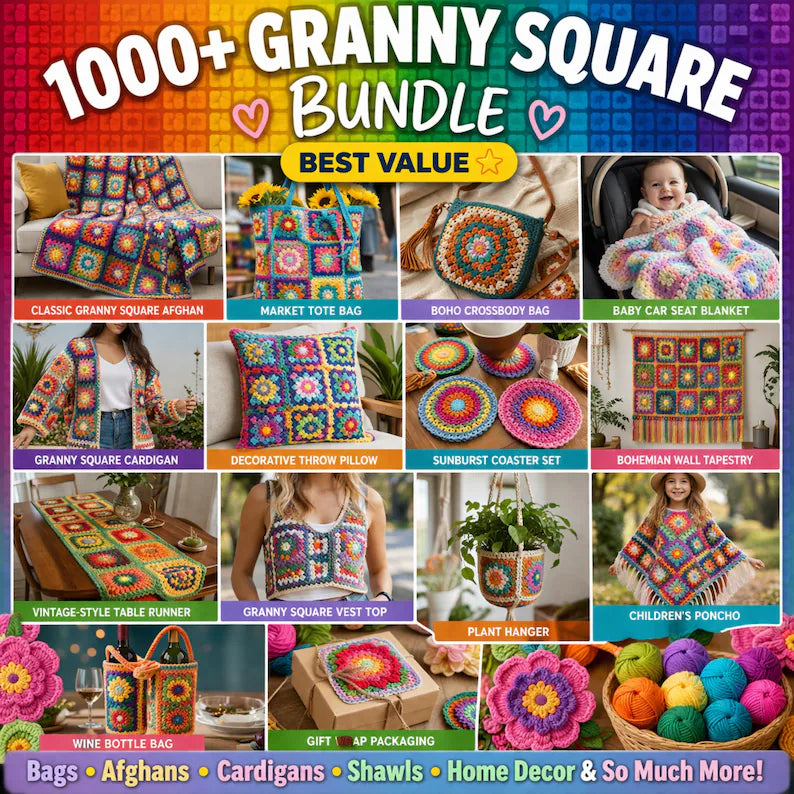 1000+ Granny Square Pattern Bundle