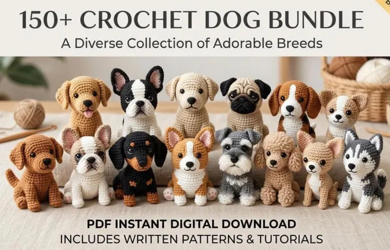 150+ Dog Crochet Pattern Bundle – Cute Puppy Amigurumi PDF Collection
