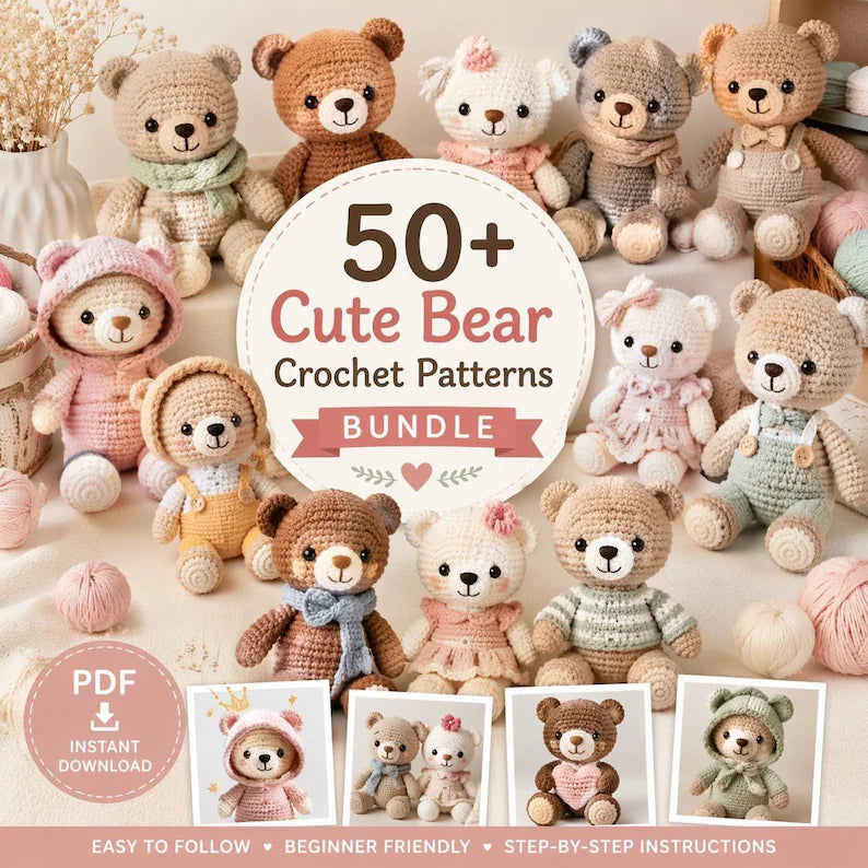 50+ Bear Crochet Pattern Bundle – Cute Teddy Bear & Amigurumi PDF Collection