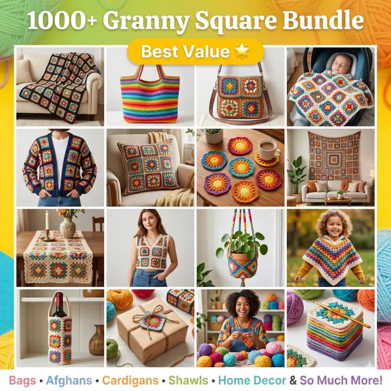1000+ Granny Square Pattern Bundle