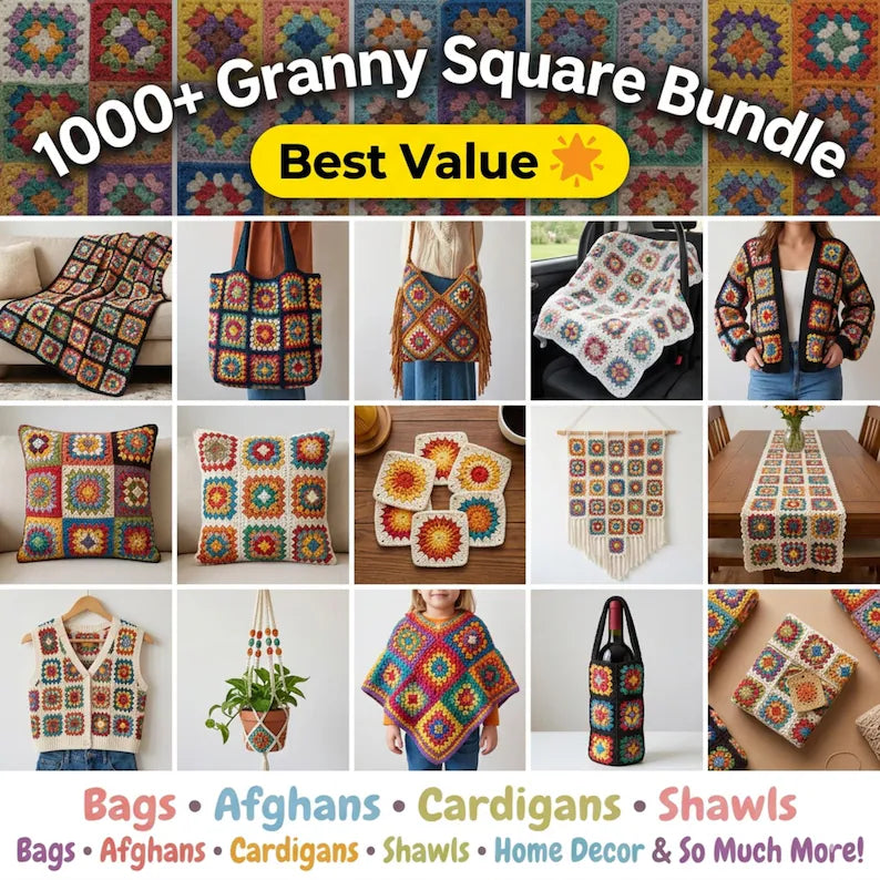 1000+ Granny Square Pattern Bundle