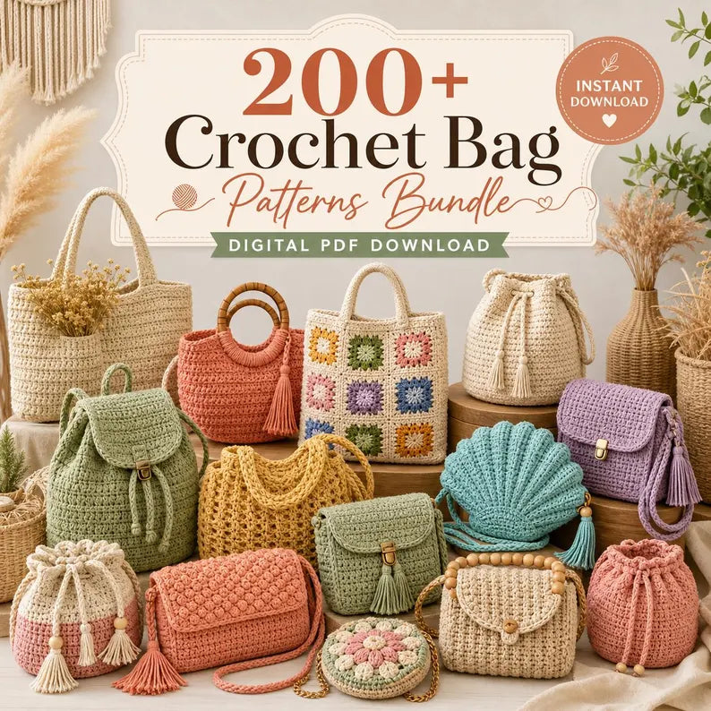 200+ Boho Crochet Bag & Pouch Pattern Bundle – Tote, Purse & Accessories PDF Collection