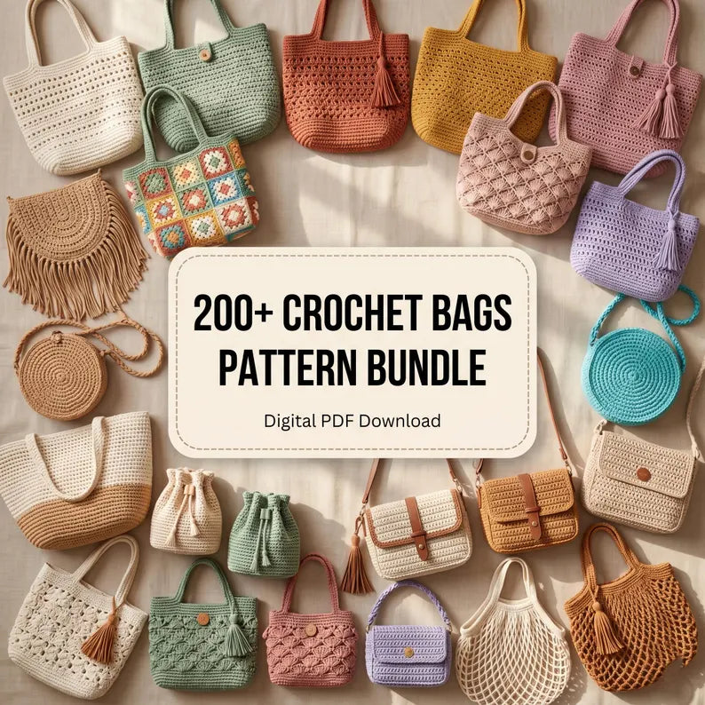 200+ Boho Crochet Bag & Pouch Pattern Bundle – Tote, Purse & Accessories PDF Collection